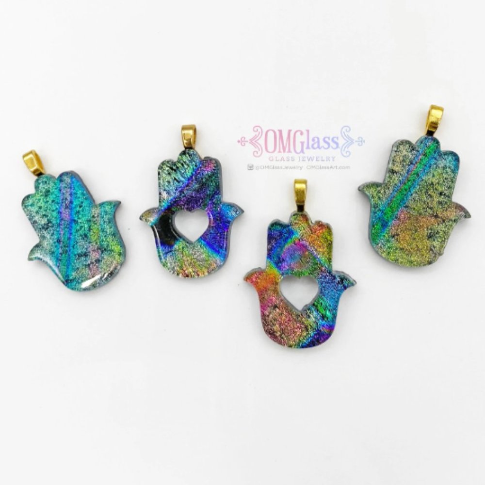 Hamsa Hand Necklace - Dichroic Glass Pendant - Buddha Hand - Spiritual Jewelry
